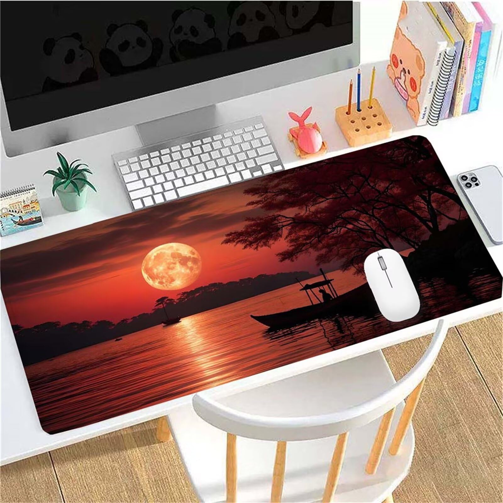 Alfombrilla Ratón Atardecer Lago Alfombrilla Ratón XXL 1400x600x3mm Mouse Pad Resiste Salpicaduras, Extendida de Gran Tamaño con Bordes Cosidos, Mejora la Precisión y la Velocidad,Antideslizante y-313