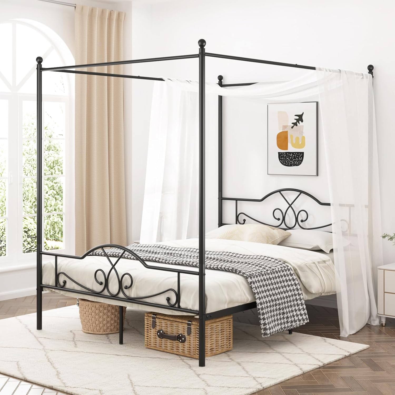 Weehom Canopy Bed Frame Queen Size with Headboard and