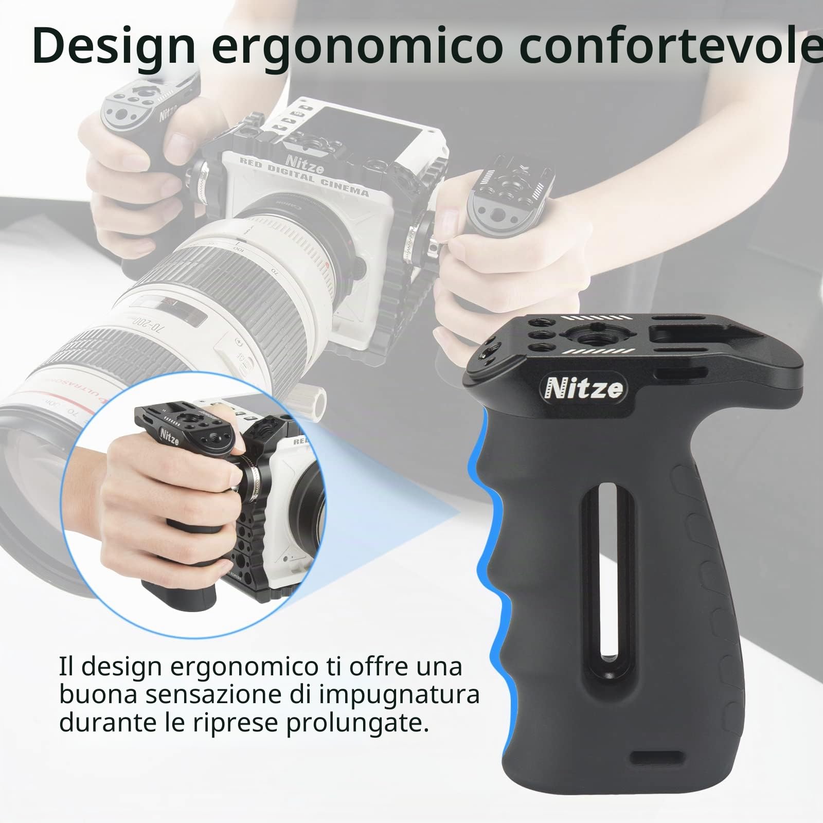 Nitze Impugnatura Laterale Rosette, Ergonomica Maniglia Laterale per Mano Sinistra o Destra, Mini Side Handle Regolabile su e Giù per Camera Cage -PA29A