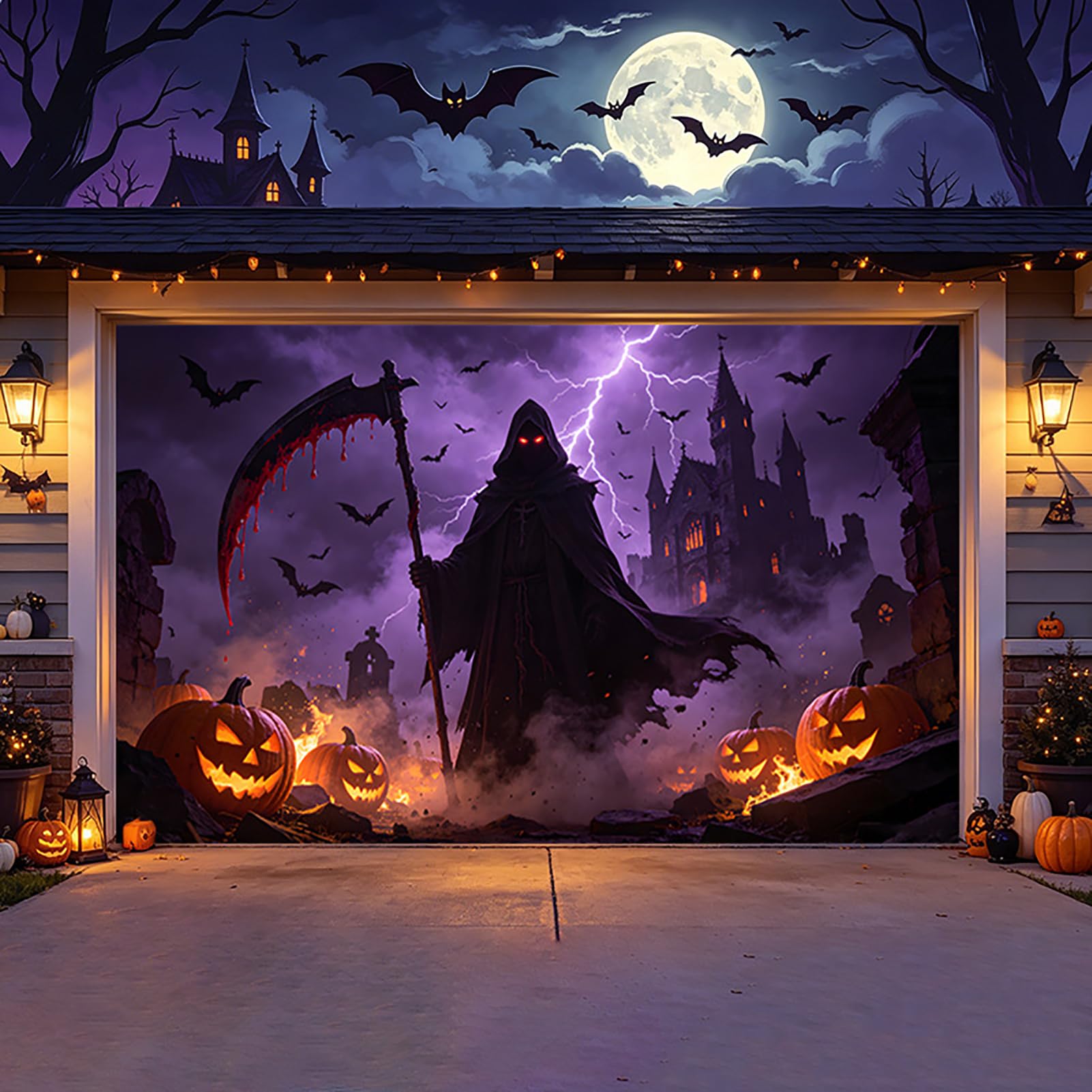 ZFFLYH Halloween Garage Door Decorations Banner Garage Door Backdrop Cover