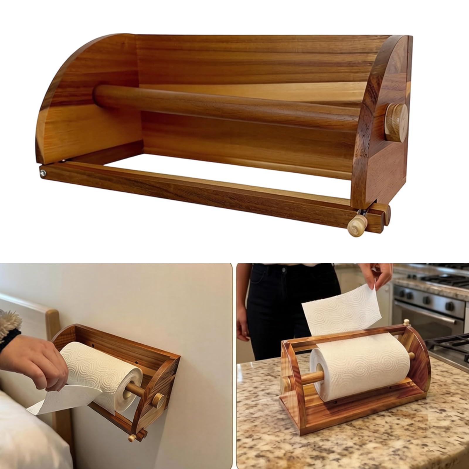Portarotolo da cucina in legno per uso familiare con design naturale