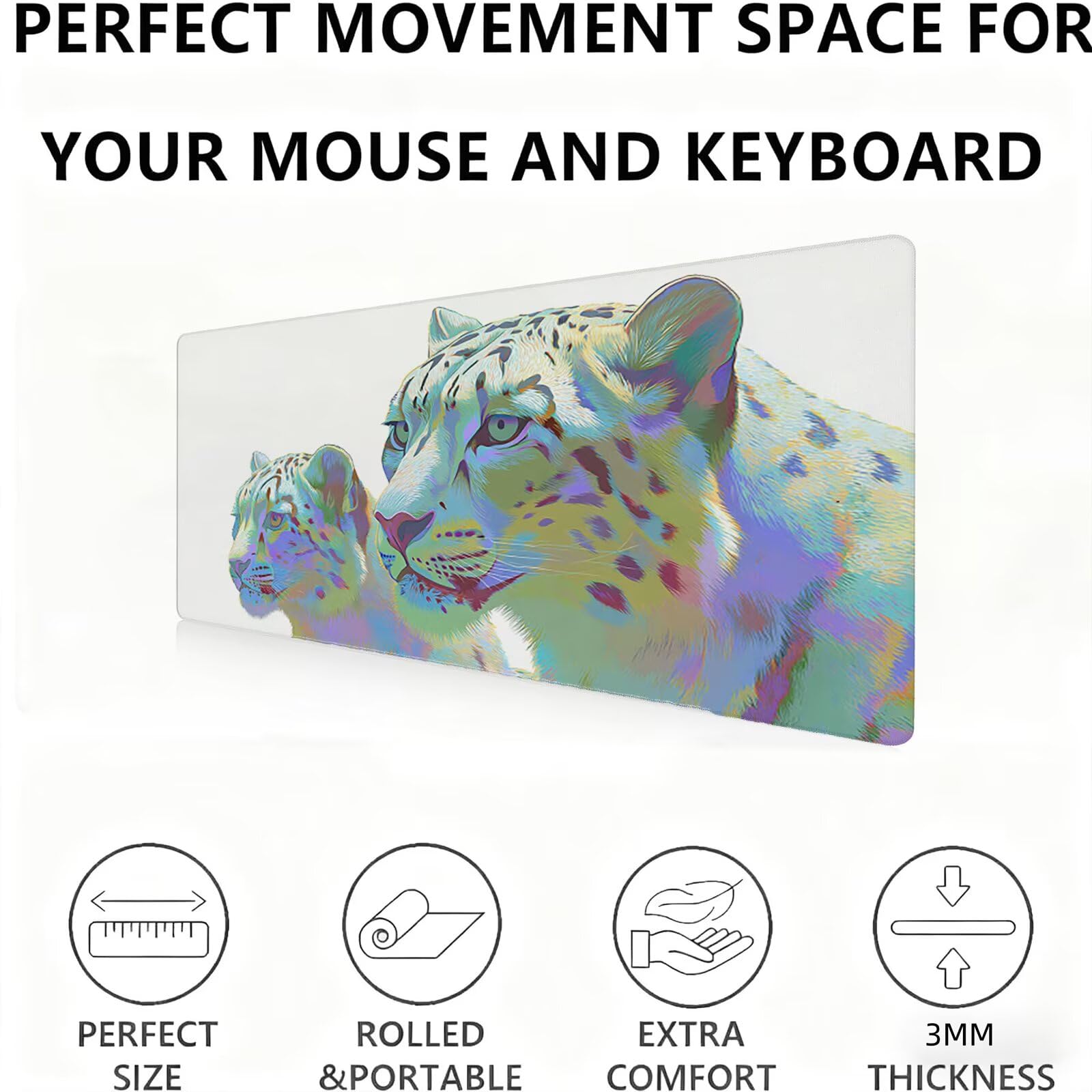 Leopard/Animal XXL podkładka pod mysz 1200 x 600 mm duża podkładka pod mysz szyte krawędzie wodoodporna antypoślizgowa duże rozszerzone akcesoria na biurko do PC, przenośna poprawia dokładność i
