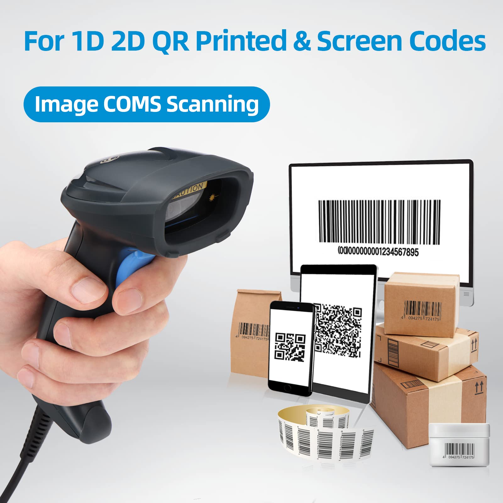 OBZ Lettore Codice a Barre 2D 1D Lettore Barcode USB Cablato Lettore QR Code per PDF417 Data Matrix Scanner di Codice a Barre Palmare Scansione Automatica dello Schermo Pistola Barcode per PC MAC POS