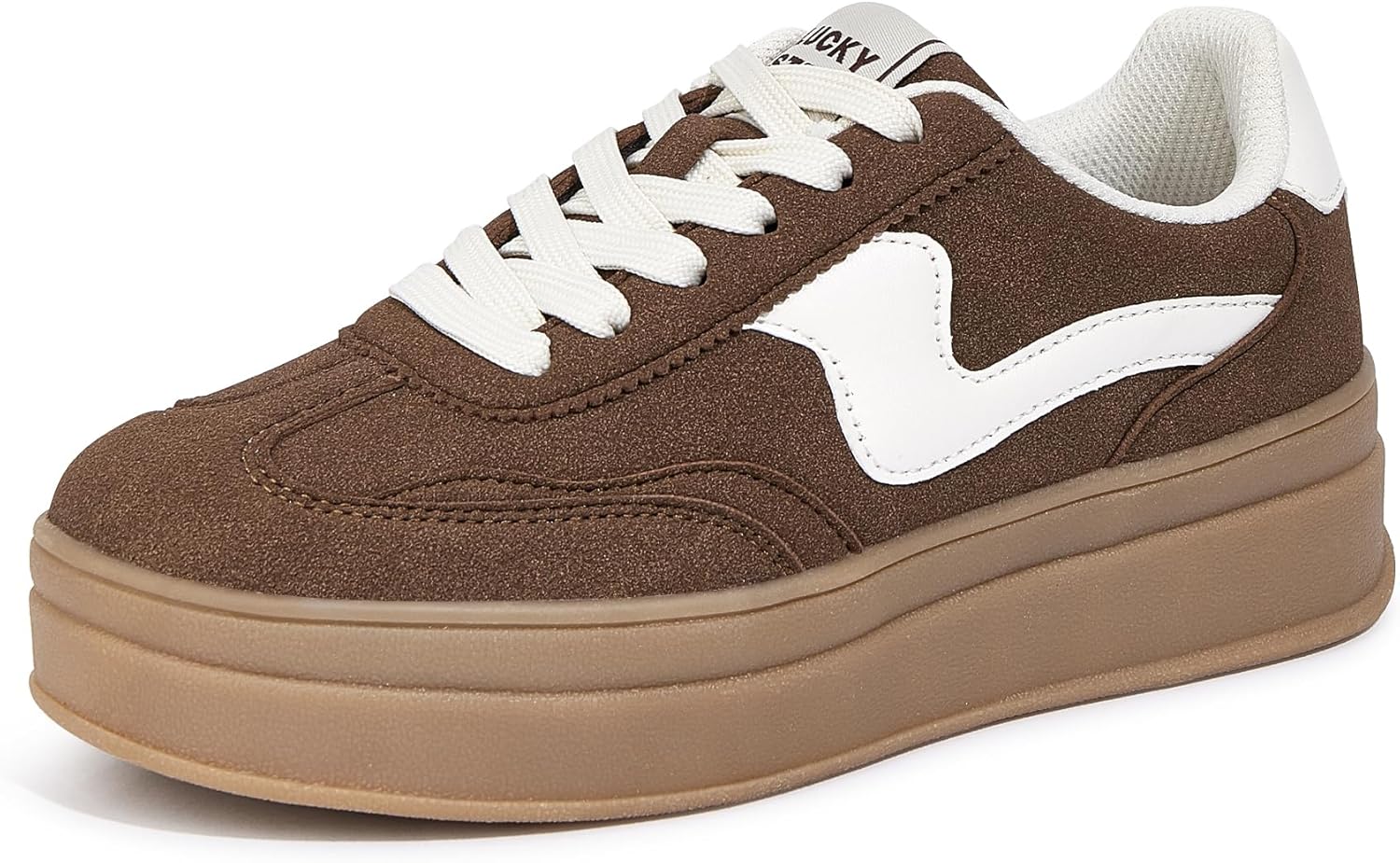 LUCKY STEP Women's Platform Fashion Sneakers Thick Sole Suede Faux Leather Classic Rubber Gum Sole Low Top Casual Walking Shoes