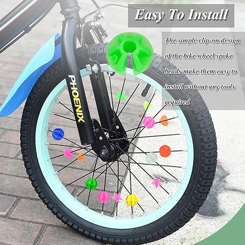 Miniatura 10 de Decoración de radios de rueda de bicicleta, cuentas de radios de rueda de bicicleta coloridas para niños, niñas y adultos, 36 piezas de clip de
