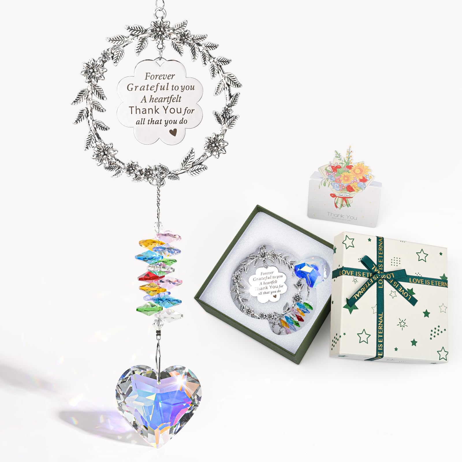 Shrebilo Thank You Gifts for Women Teacher, Crystal Suncatchers Indoor Window Hanging, Teacher Appreciation Gift, Sun Catcher Rainbow Maker, Heart