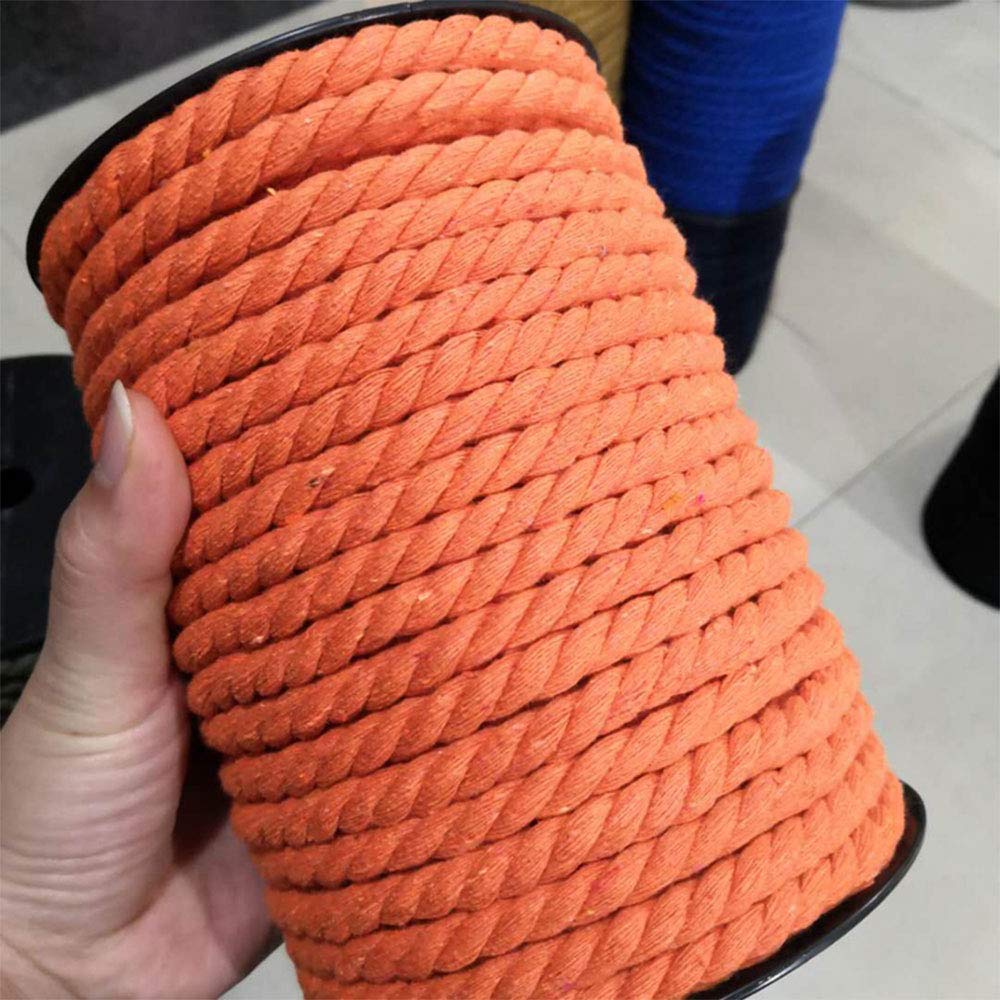 Dia3/8'',8mm,2/5'',10mm,and 65ft and 131ft Natural Cotton Cord, 3Ply Twisted Macrame tasselCotton Rope for Crafts, Wall Hangings, Knotting DIY Decoration (Orange, 2/5