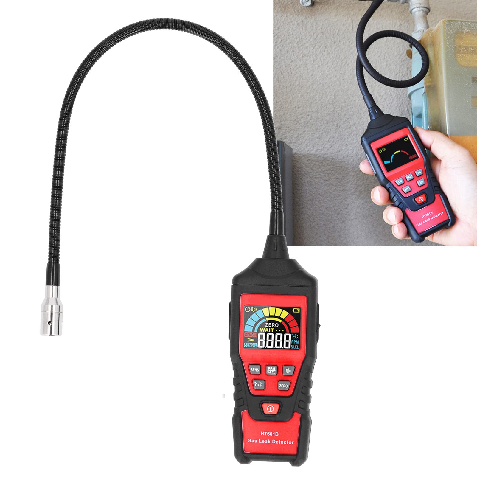 Probador de Fugas de Gas Combustible, Detector de Gas Detector de Fugas de Gas con Pantalla Digital LCD Medidor de Monóxido de Carbono Portátil para el Hogar, Detectores de Gas y