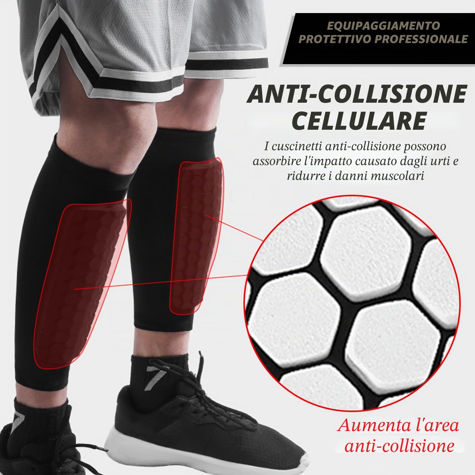 Set di Parastinchi Sport, 1 Paio di Portalastinchi Bambini, & 1 Paio di Calzini Sport Antiscivolo | Set Completo con Antiscivolo per Calcio, Basket, Tennis, Corsa
