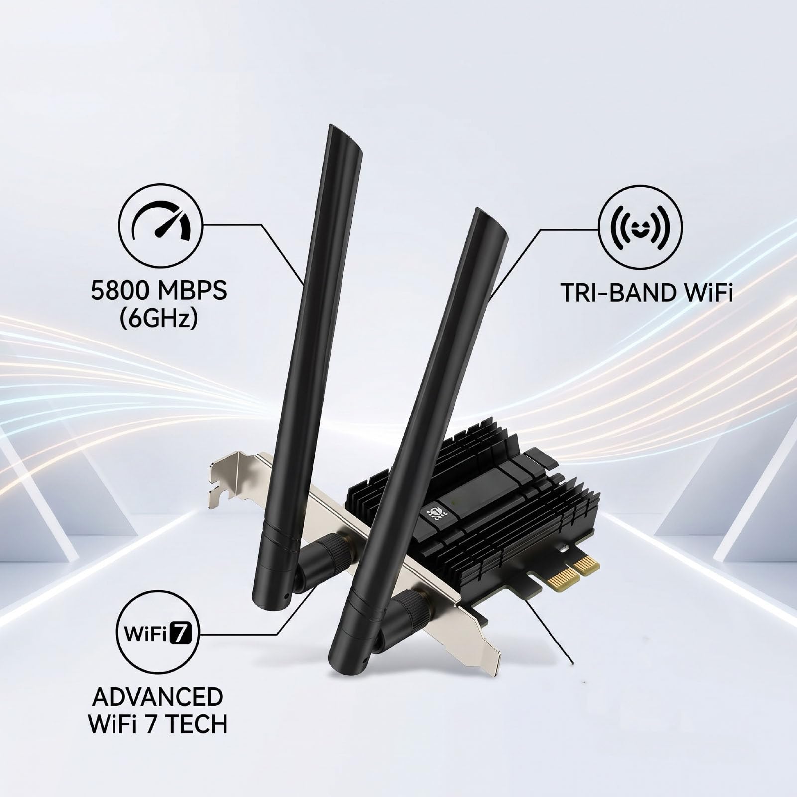 XUMIUZIY Tarjeta WiFi 7 PCIe WiFi Compatible con BE200 NGW, Bluetooth 5.4 6G 5G 2.4G 3 Bandas 5800Mbps M.2 NGFF Tarjeta de Red de Escritorio con Antenas Duales