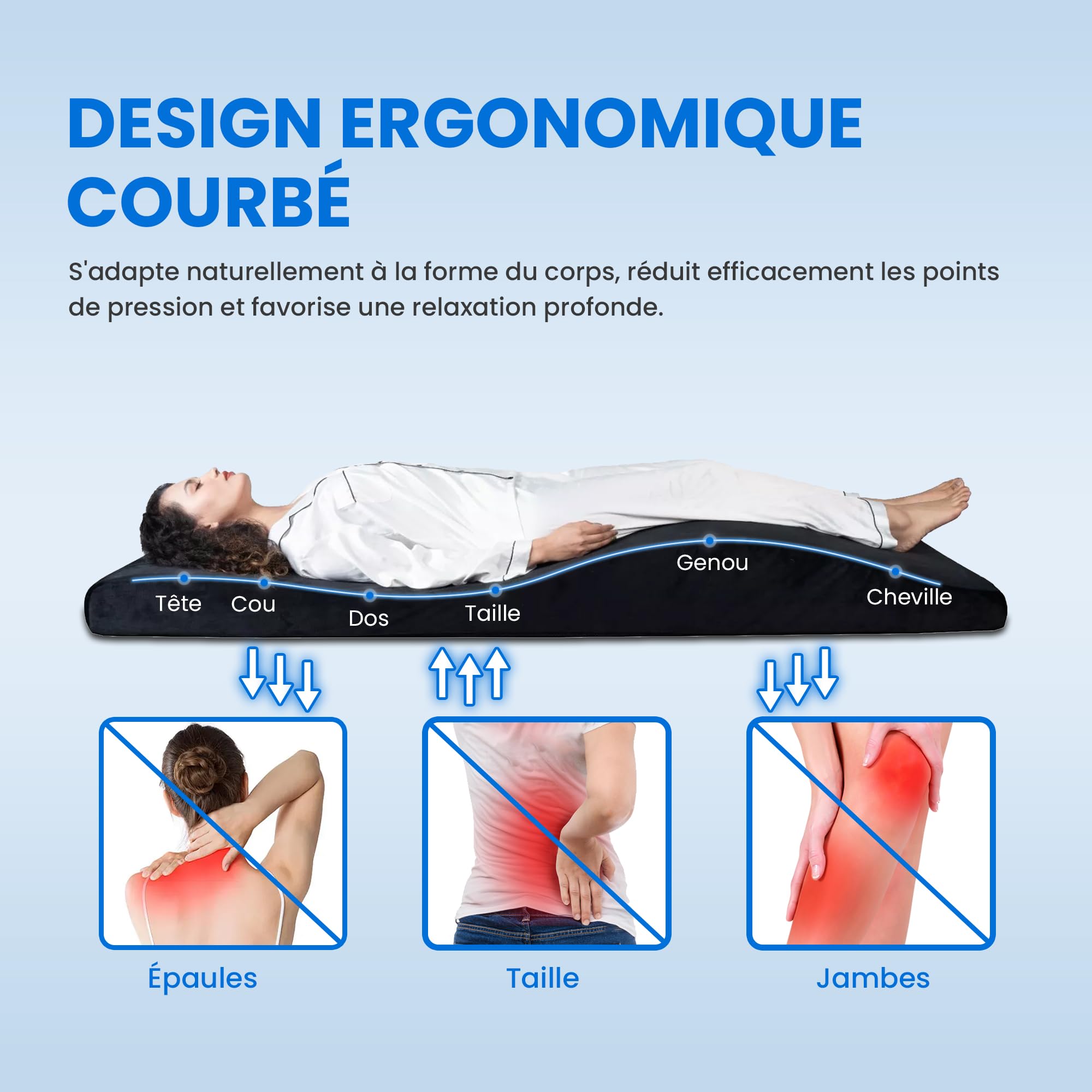 Surmatelas ergonomique incurvé en mousse à mémoire de forme pour table de massage pour salon de beauté (noir (avec housse de lit à cils), 180 x 60 cm)