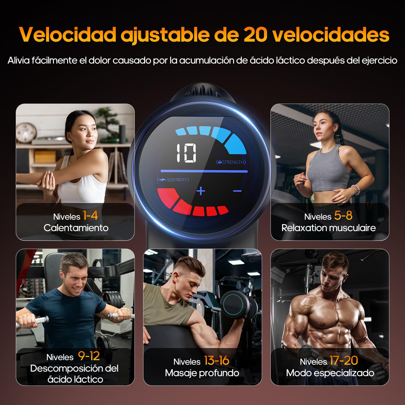 AERLANG Pistola de Masaje Muscular con Calor – Masajeador Muscular Profundo con 20 Velocidades, 7 Cabezales y Pantalla LED, Masajeador Cervical y Espalda – Regalo para Hombre, Mujer, Papá y Mamá