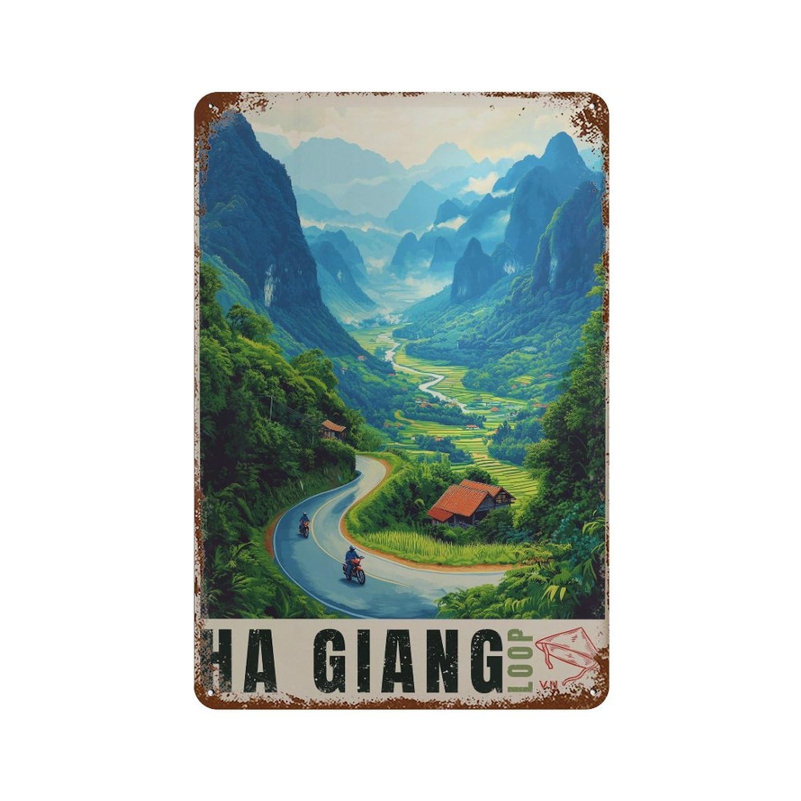 xiaoxiaoshen Ha Giang Loop Vietnam Travel Backpacking Wall Decor Art Metal Tin Poster Modern Home Decor Art Home Bar Shop Decorations Vintage Sign 30x20cm