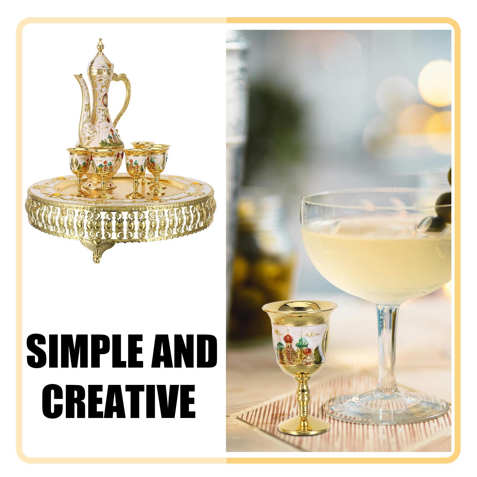 GALPADA Juego de Copas de Vino y Jarra de Café Turco con Diseño Vintage y Castillo, Aleación de Zinc, Presentación Estable para Eventos Festivos y de Té