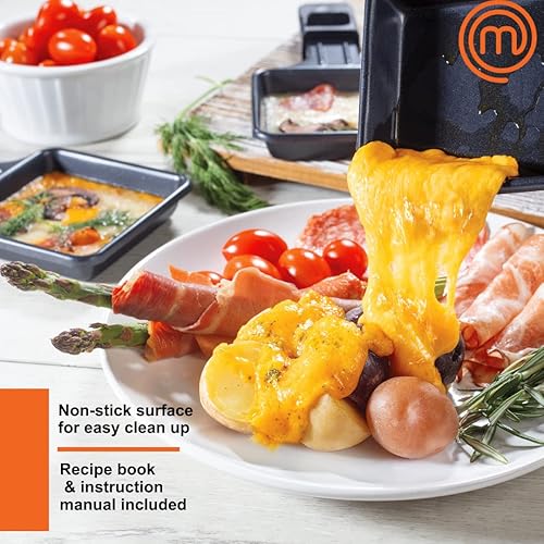 Miniatura 5 de MasterChef Parrilla eléctrica de mesa Raclette con placa antiadherente y piedra de cocina, cocina de mesa para 8 personas para interiores, sin humo,