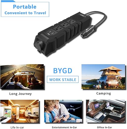 Miniatura 7 de BYGD Inversor de corriente de coche de 150 W para vehículos, DC 12 V a 110 V CA adaptador de enchufe de coche convertidor de salida con 1 toma de