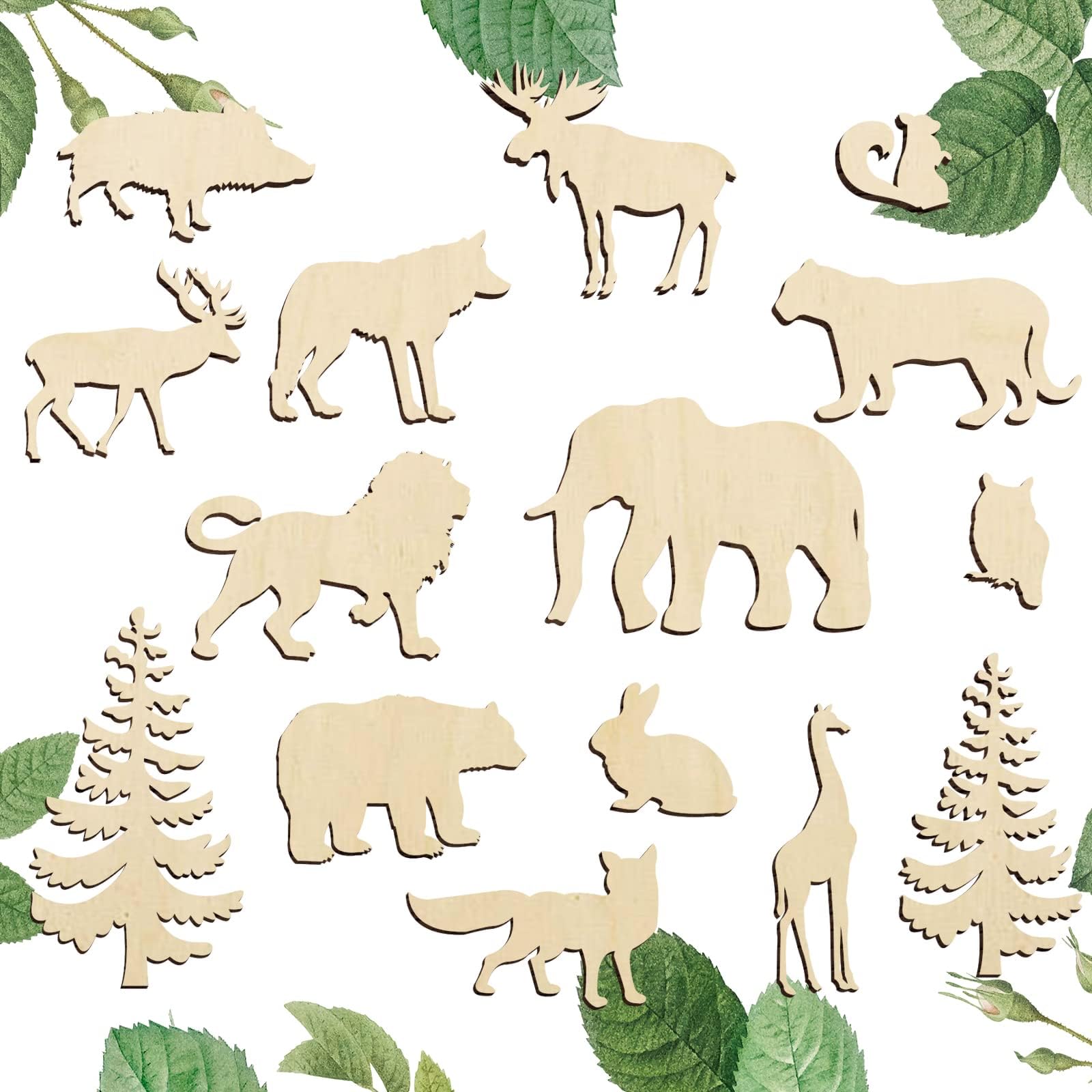 Sewroro 30pcs Unfinished Wooden Cutouts DIY Animal Wood