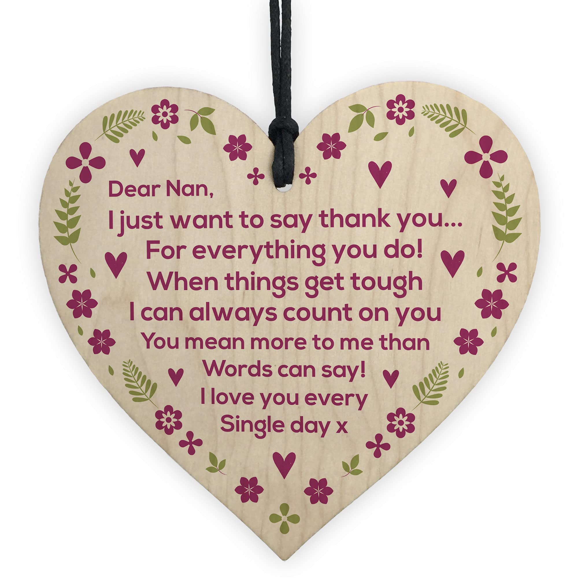 Red Ocean Nan Thank You Gifts Wooden Heart Sign Mothers Day Birthday Gift For Nan Nanny