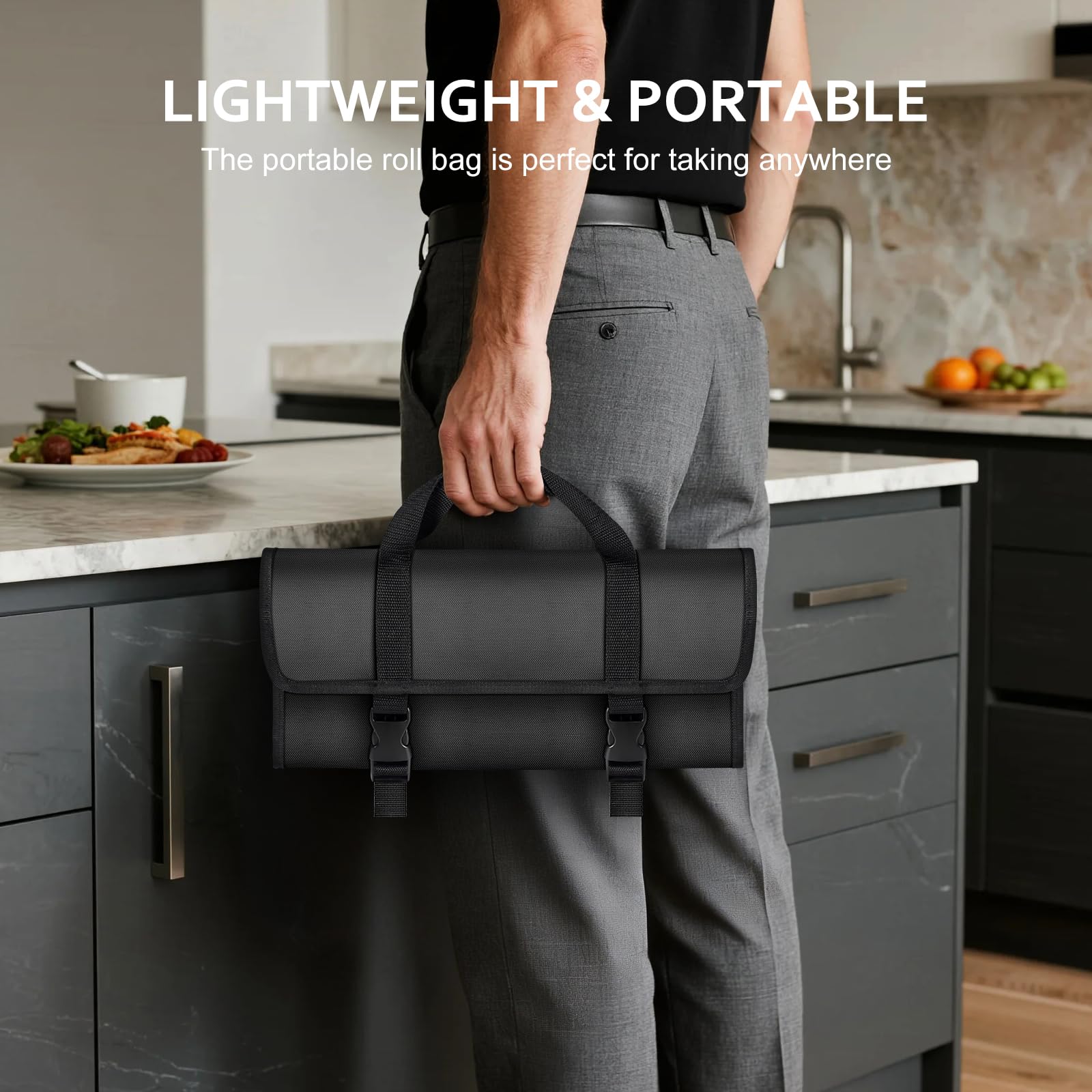 MOSFiATA Zestaw noży, 12-częściowy zestaw noży kuchennych ze stali nierdzewnej, z torbą do przenoszenia, ostry zestaw noży szefa kuchni, ze stalą do ostrzenia, ochroną noży i ochroną palców