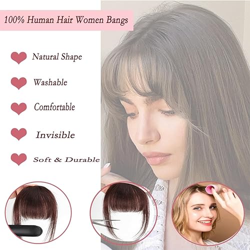 Miniatura 3 de Sinroy Flequillo con clip para mujeres y niñas, flequillo de cabello humano, flequillo con flequillo de sien, flequillo plano, flequillo ordenado,