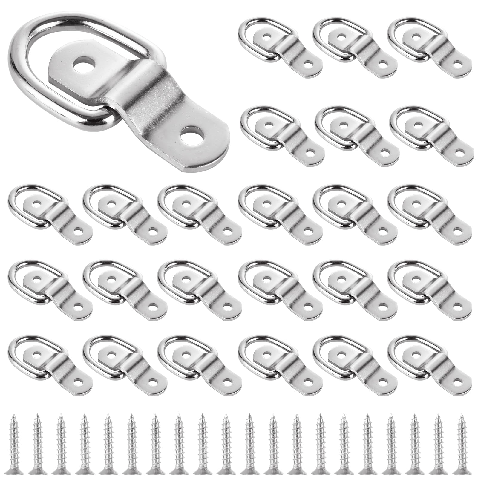 Jamiikury 4Pcs D-Ring Tie Down Anchors, 1/4 Inch Silver Tie Down Hooks With Mounting - View #5