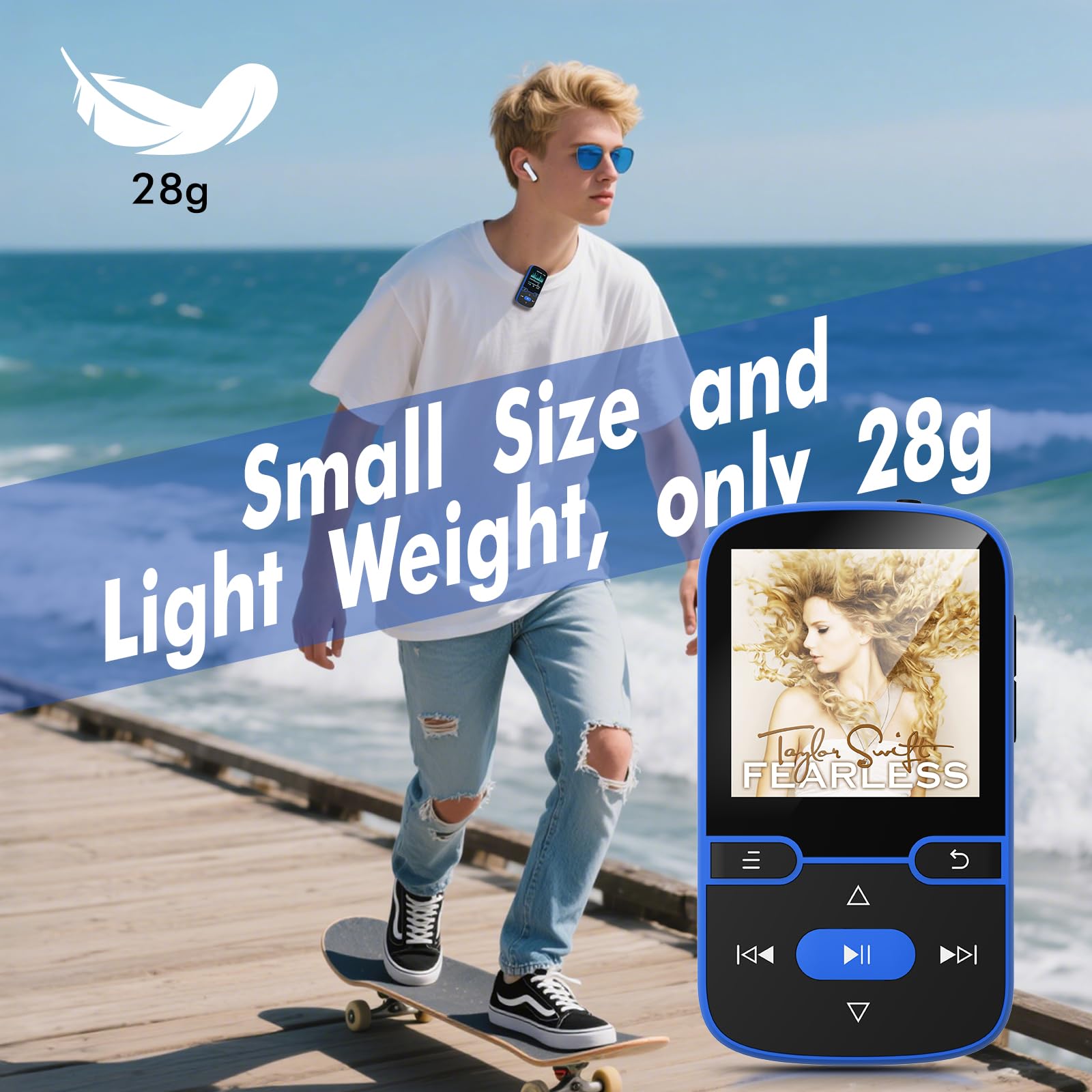 Lecteur MP3 64 Go avec clip Bluetooth 5.3 Lecteur de musique portable pour