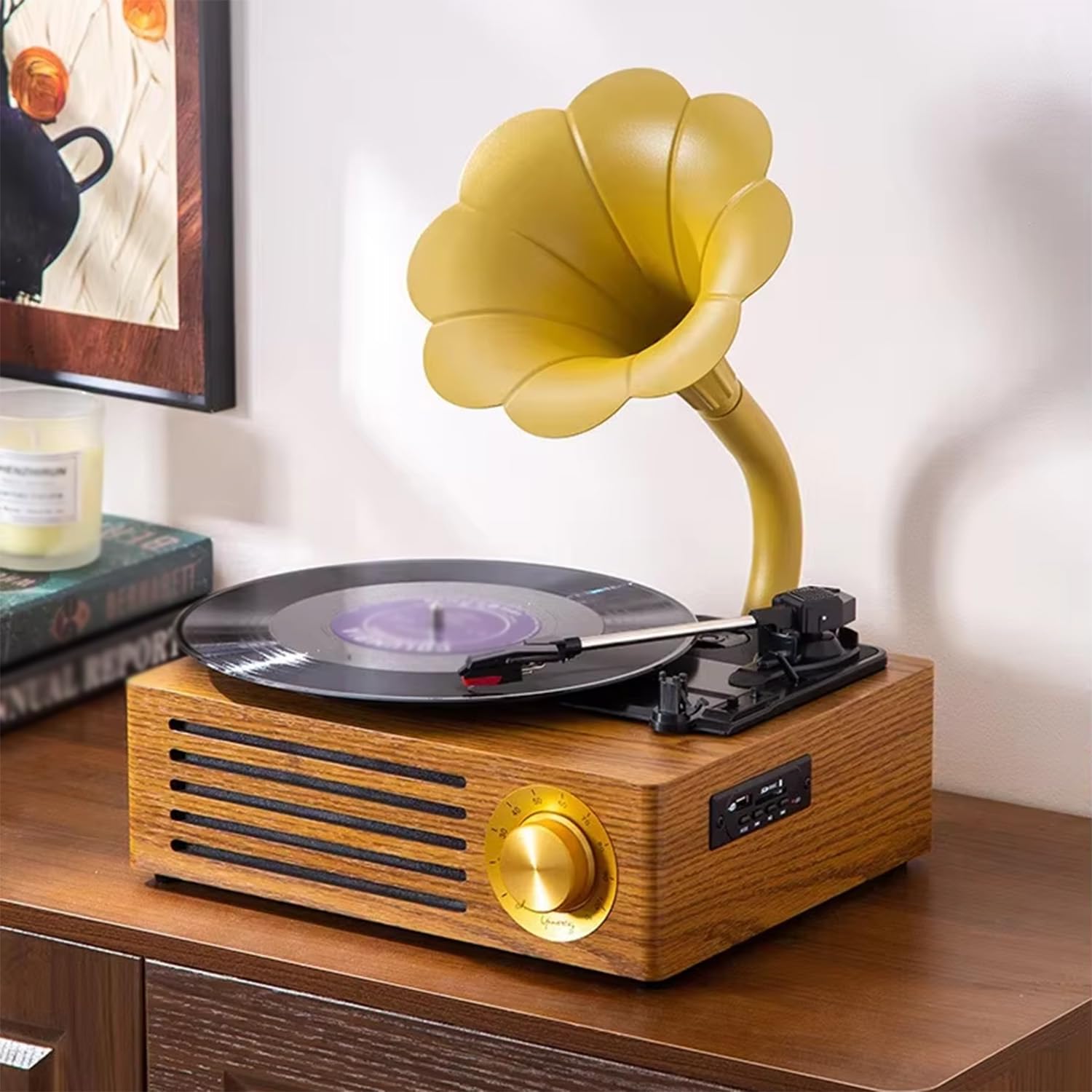 Giradischi in vinile, grammofono stereo con doppio altoparlante, giradischi a 3 velocità, Bluetooth e riproduzione USB per decorazioni domestiche e intrattenimento musicale