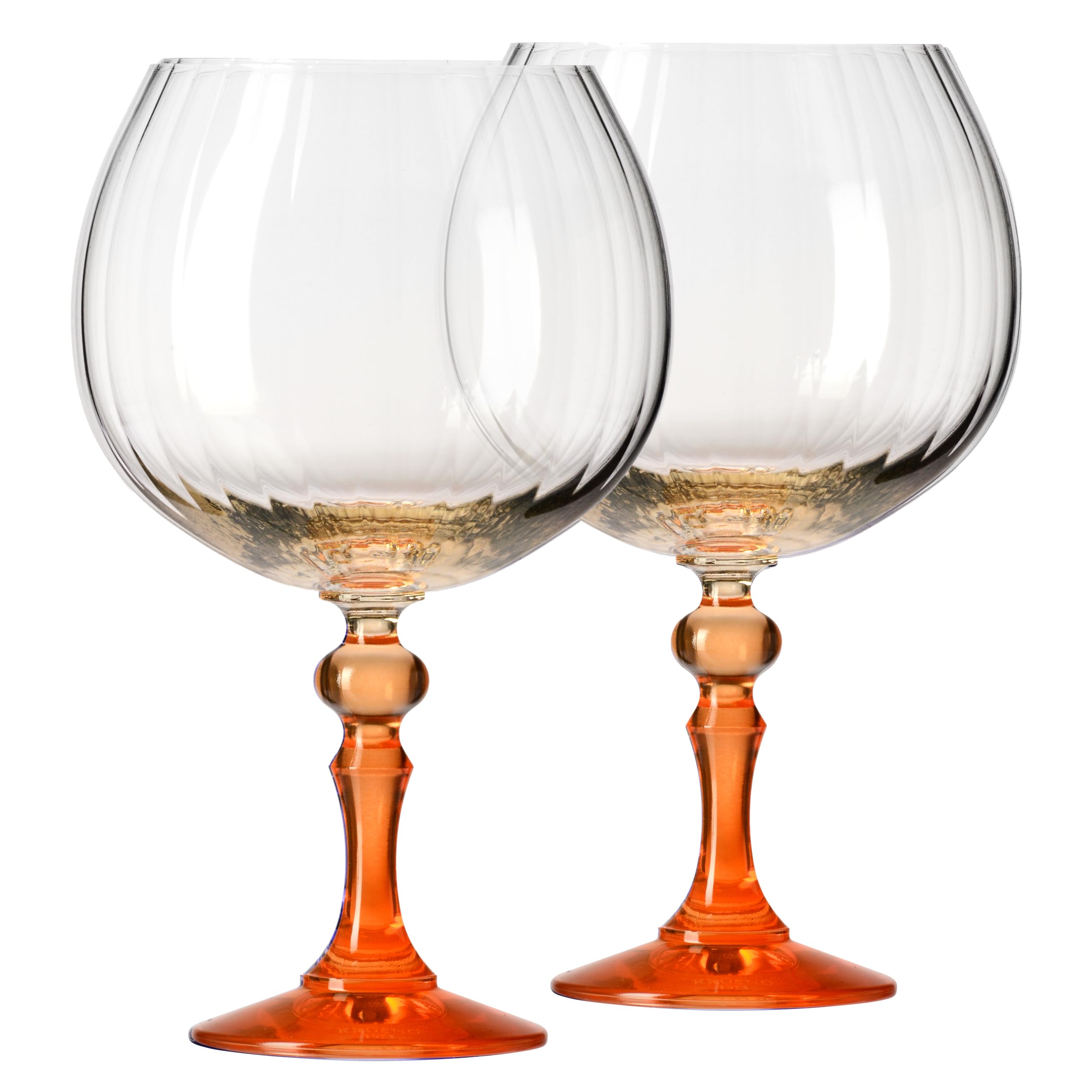 KROSNO Gin Glasses 660 ml with Orange Stem, Set of 2 – for Gin & Tonic, Aperol Spritz & Cocktails – Lead-Free – Dishwasher Safe – Bubble Celebration Moments