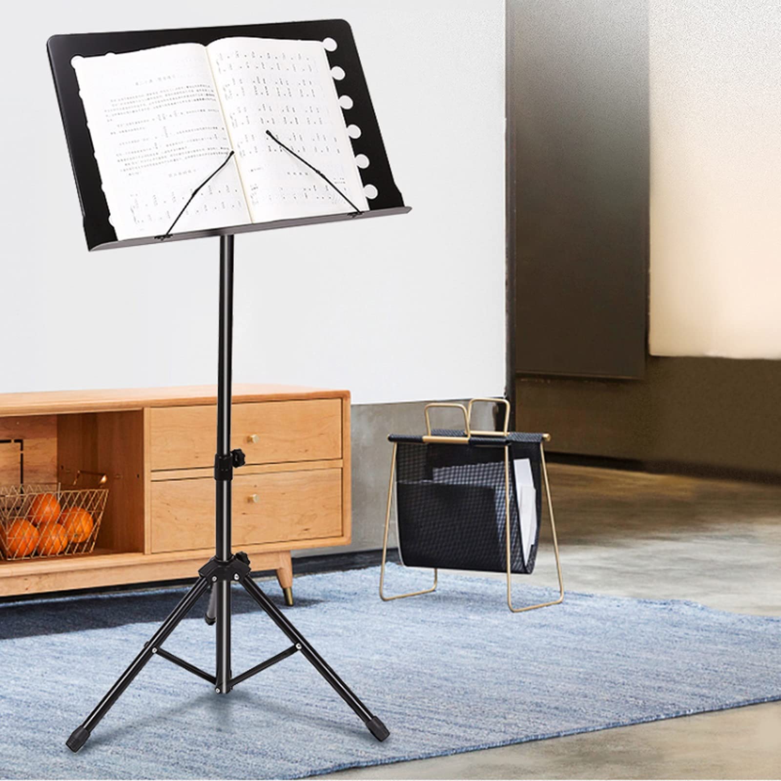 Notenständer Orchesternotenständer Robuster, Verstellbarer, zusammenklappbarer Notenständer aus Metall, Notenständer für Projektoren und Laptops, Schwarze Musikinstrumente