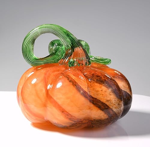 Figura de calabaza de cristal soplado a mano de 3 pulgadas, pisapapeles de calabaza de cristal marrón grande, calabazas de Acción de Gracias,