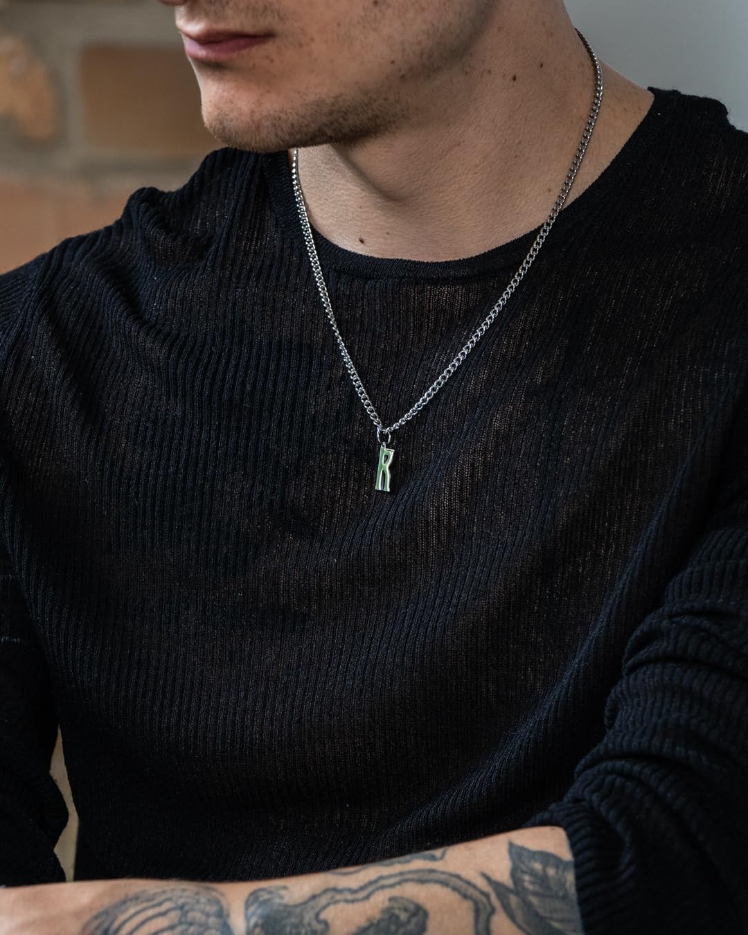 Initial Buchstabe Kette mit Anhänger für Herren und Damen - Streetwear Cuban Halskette mit Letter Initial Anhänger aus 316L Edelstahl in Silber - Wasserfeste Kette - 50-55cm Länge verstellbar