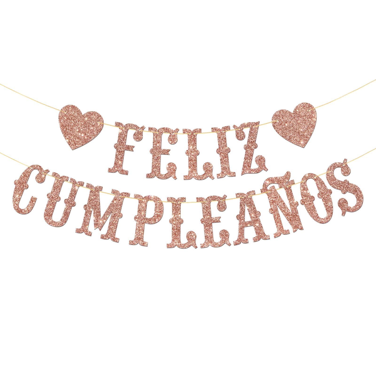 Feliz Cumpleaños Banner - Boy Girl Kid Adult Spanish Happy Birthday Party Garland Supplies - Fiesta Birthday Anniversary Party Decorations - Rold Gold Glitter