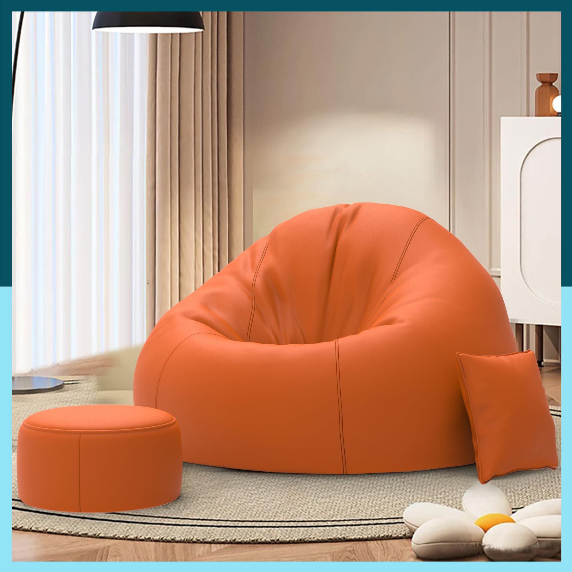 Biggie Bean Bag with Beans Filled 5XL Bean Bag Sofa with Free Cushion and Footrest - Official : PuffyHaven Combo (Matching Color : Regular, Orange)