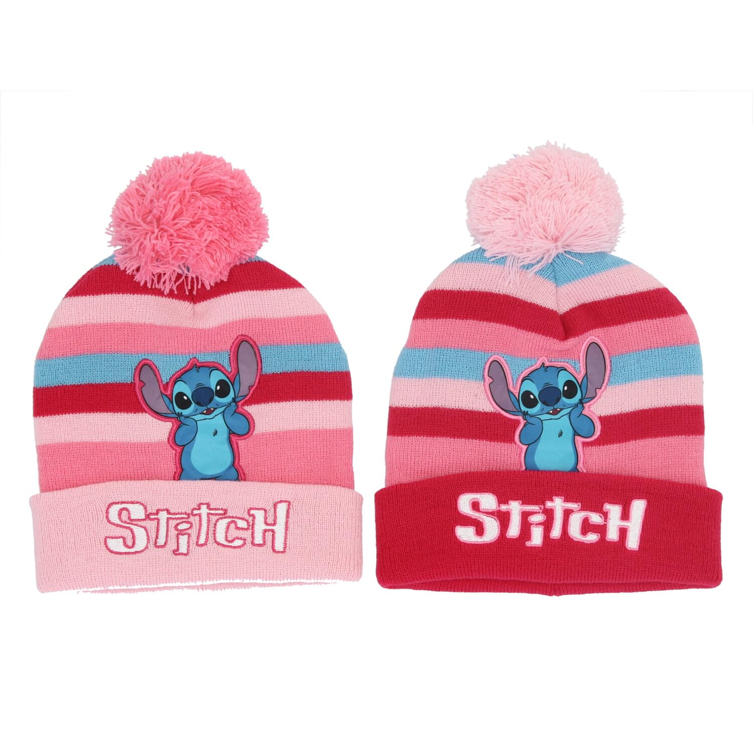Difuzed Girls Pink Lilo & Stitch Bobble Hats (Pink/Fuchsia), One Size, One Size