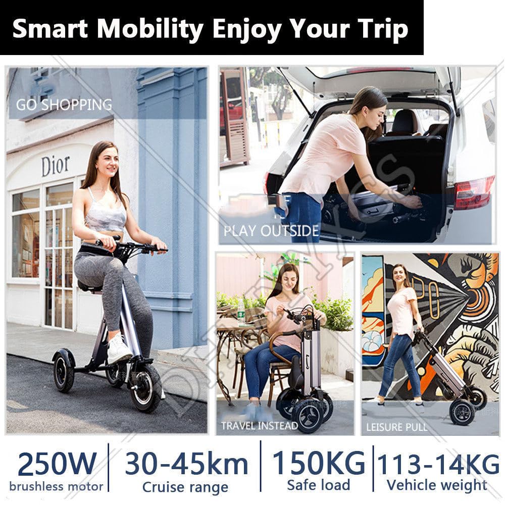 Triciclo eléctrico, scooter de movilidad plegable con asiento, ajuste de 3 velocidades, pantalla LED, neumáticos de 10 pulgadas, batería de 36 V 10 AH, ideal para personas mayores de uso diario
