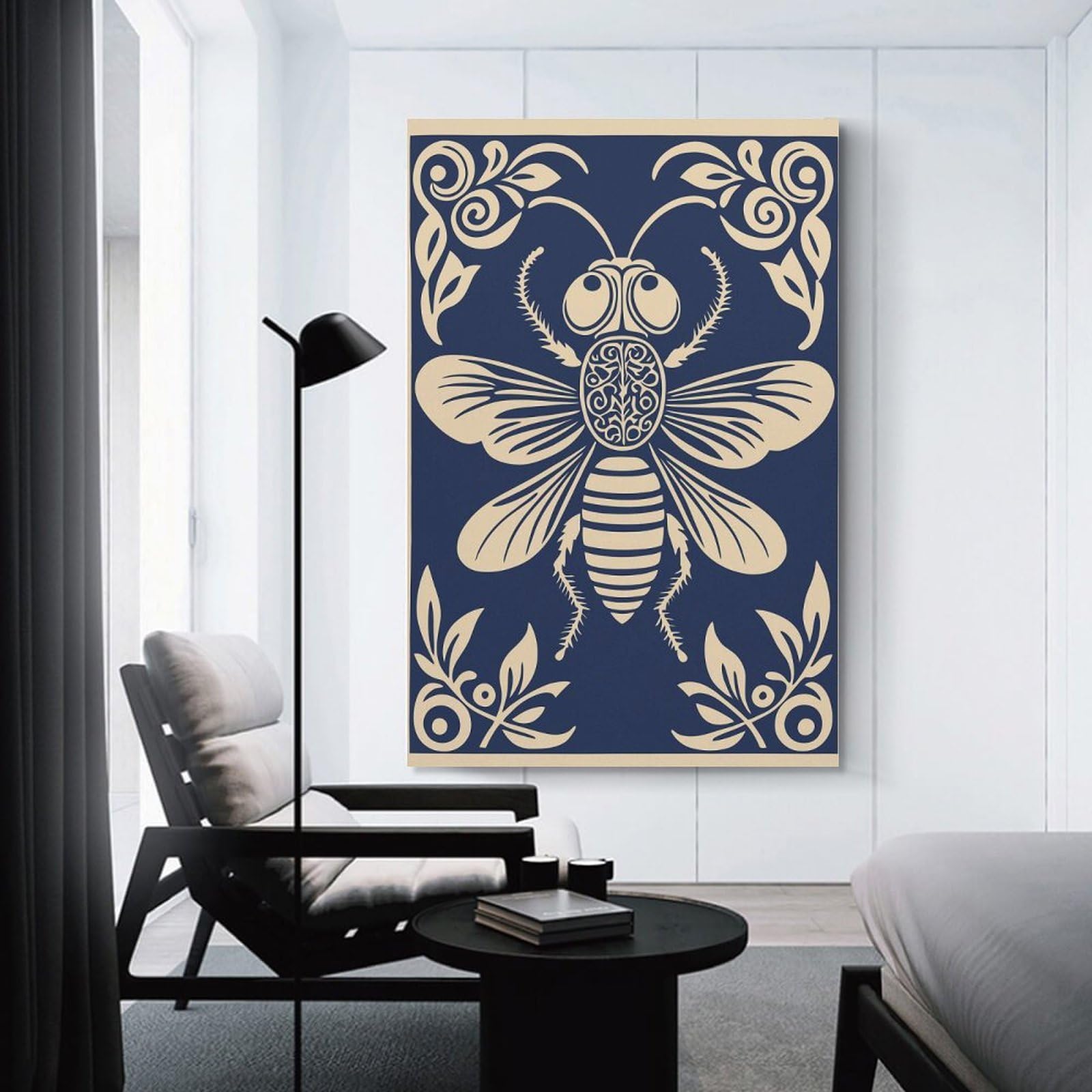 Junmoney Stylized Bee Illustration Canvas Wall Decor 24x36inch(60x90cm), for Calm Bedrooms, Home Corners Or Flats, An Easy Wall Refresh for Bedrooms