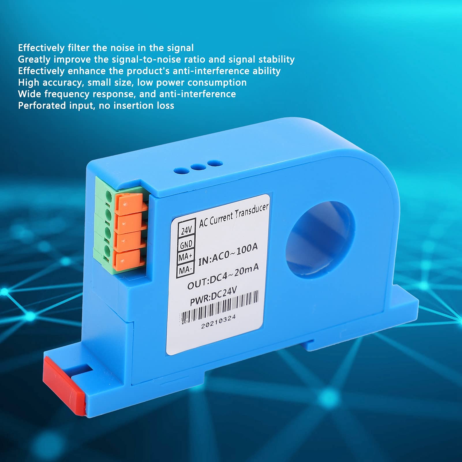AC-Strom-Transmitter, DC 4‑20mA Output Power Distribution Control Stromwandler AC 0‑100A, für Klimaanlagen, Straßenlaternen, Stromnetzüberwachung