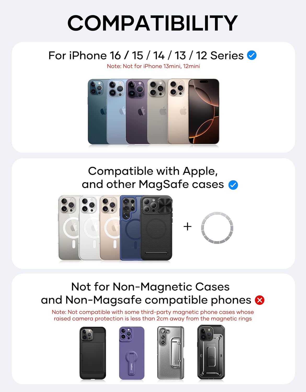 for MagSafe Wallet, Magnetic Card Holder(4-5 Cards), RFID Protection, Built-in Mirror, Men Women Phone Wallet for iPhone 16/15/14/13/12 Series or Magnetic Case, Not for iPhone 13/12 Mini, Black - Image 2