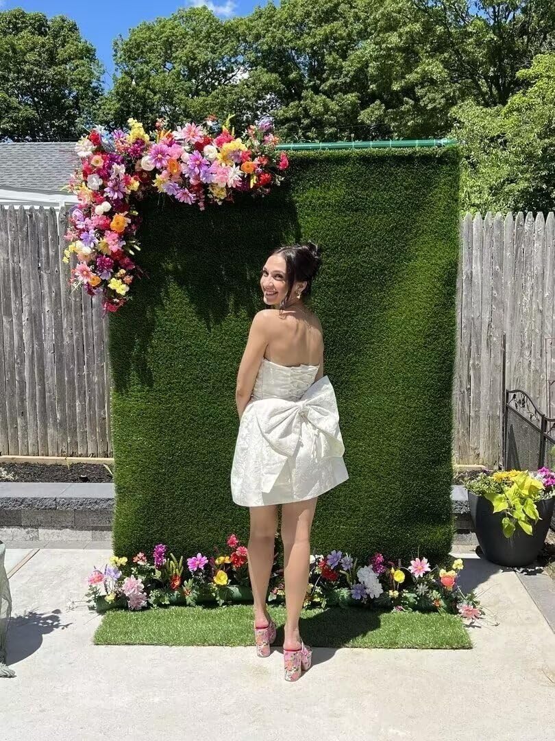 Satin Strapless Homecoming Dress with Bow Short Embroidery Mini Prom Dress Cocktail Party Gowns