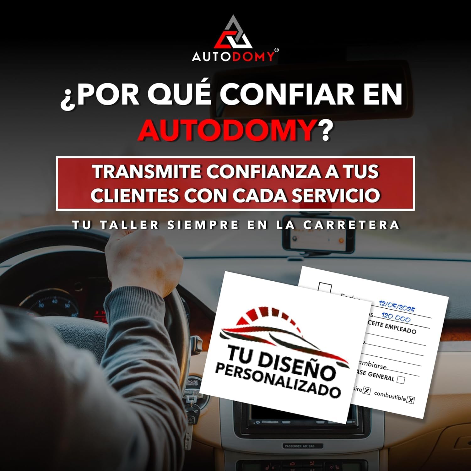 Autodomy Tarjetas Cambio Aceite Coche para Cristal Horizontal 6x5cm Personalizables | Set Pegatinas Adhesivas Mantenimiento Coche Impermeables Ideal (Cristal)