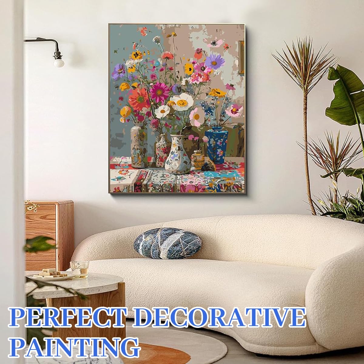 HASTHIP® DIY Paint by Numbers Kit for Adults & Kids, Retro Aesthetic Wildflower Bouquet Painting on Canvas, DIY Wall Art Acrylic Number Painting Kit with Brushes & Numbered Pigments, 40x50cm 4