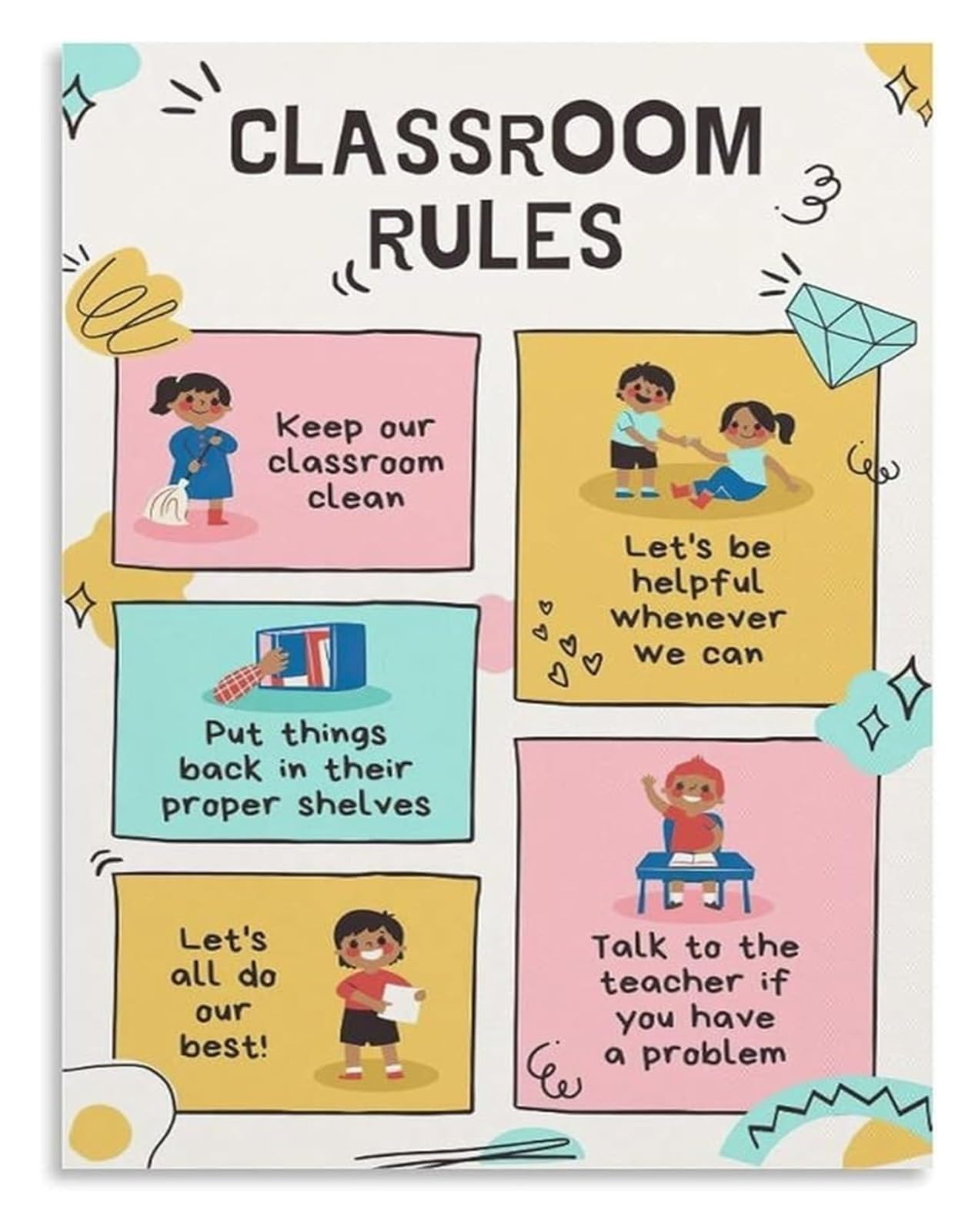 SSOPTMCB Elementary Middle School Classroom Rules Poster - Motivational Inspirational Teacher Chart(Unframed,12x18inch(30x45cm))