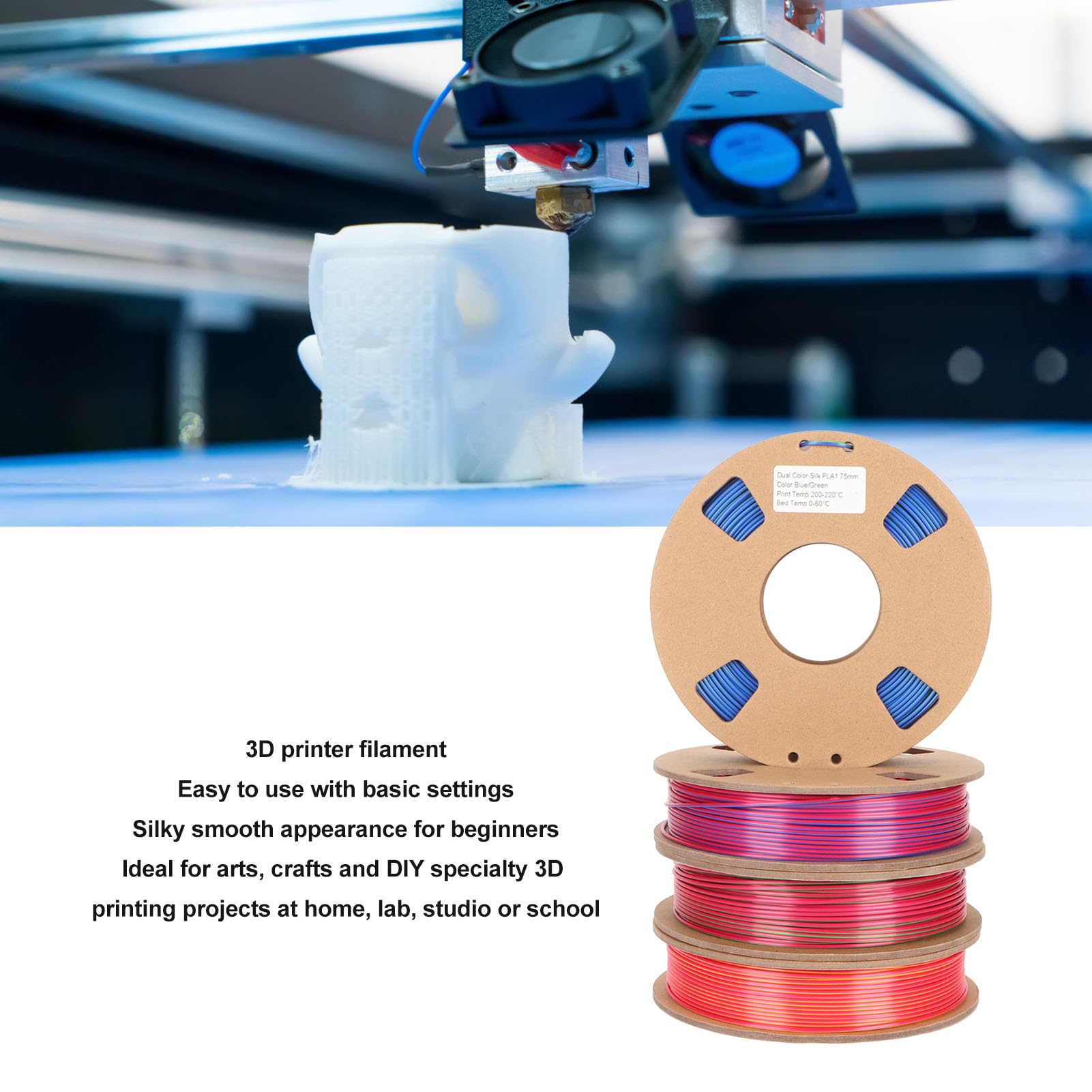 Jedwabny Dwukolorowy żarnik Kreatywny Pakiet Drukarki 3D Filament PLA 1.75mm Czerwony Złoty Czerwony Zielony Niebieski Niebieski Zielony dla Projektów DIY