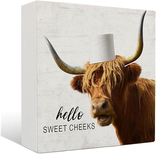 Miniatura 39 de Decoración de Baño de Vaca Highland - Hello Sweet Cheeks Decoración de Baño, Letrero de Madera Rústico del Oeste de Vaca Highland, 5 X 5 Pulgadas