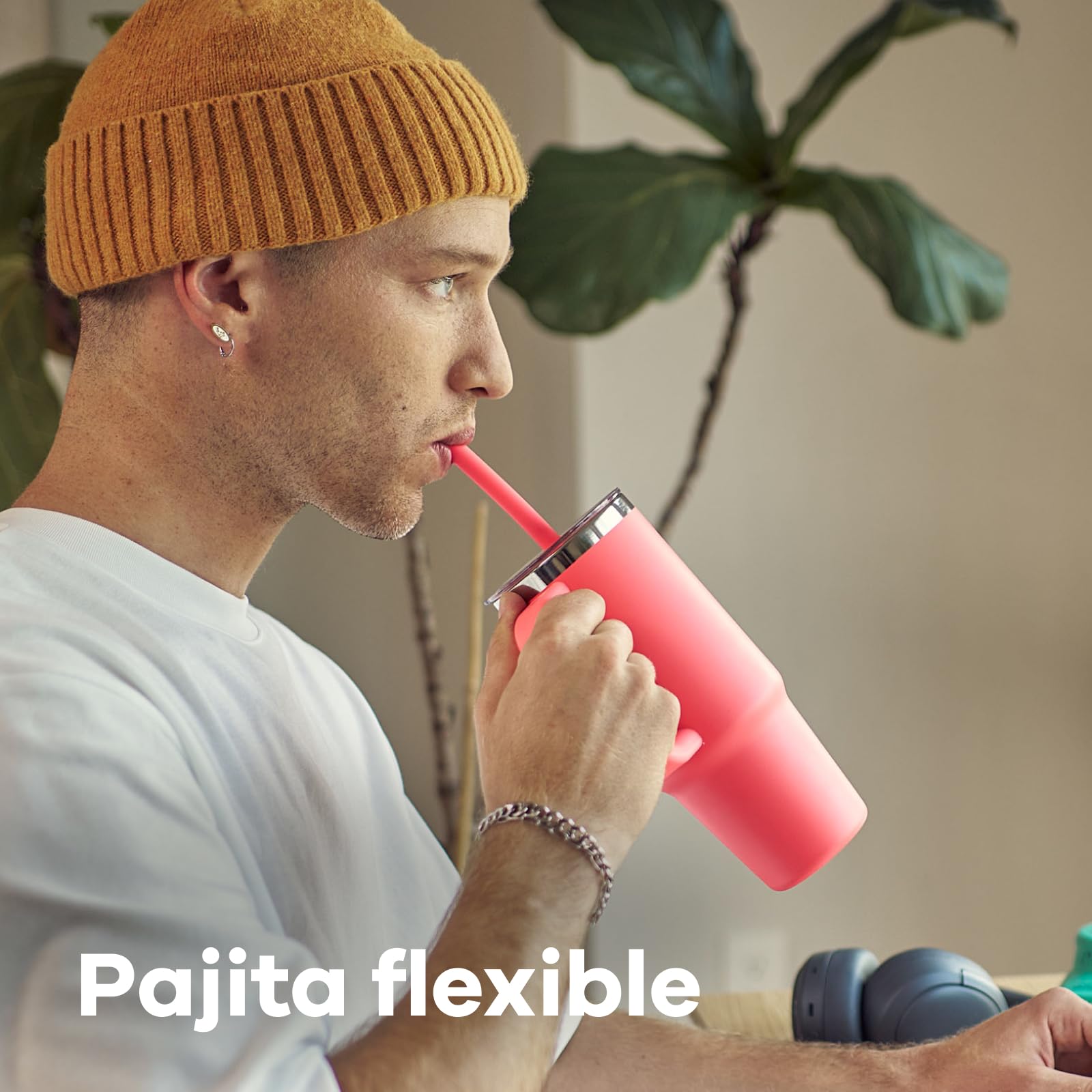 Hydro Flask – Travel Tumbler 710 ml (24 oz) Con tapa de presión con popote transparente – Acero inoxidable – Aislamiento al vacío de doble pared – Resistente a salpicaduras – Shale Gray