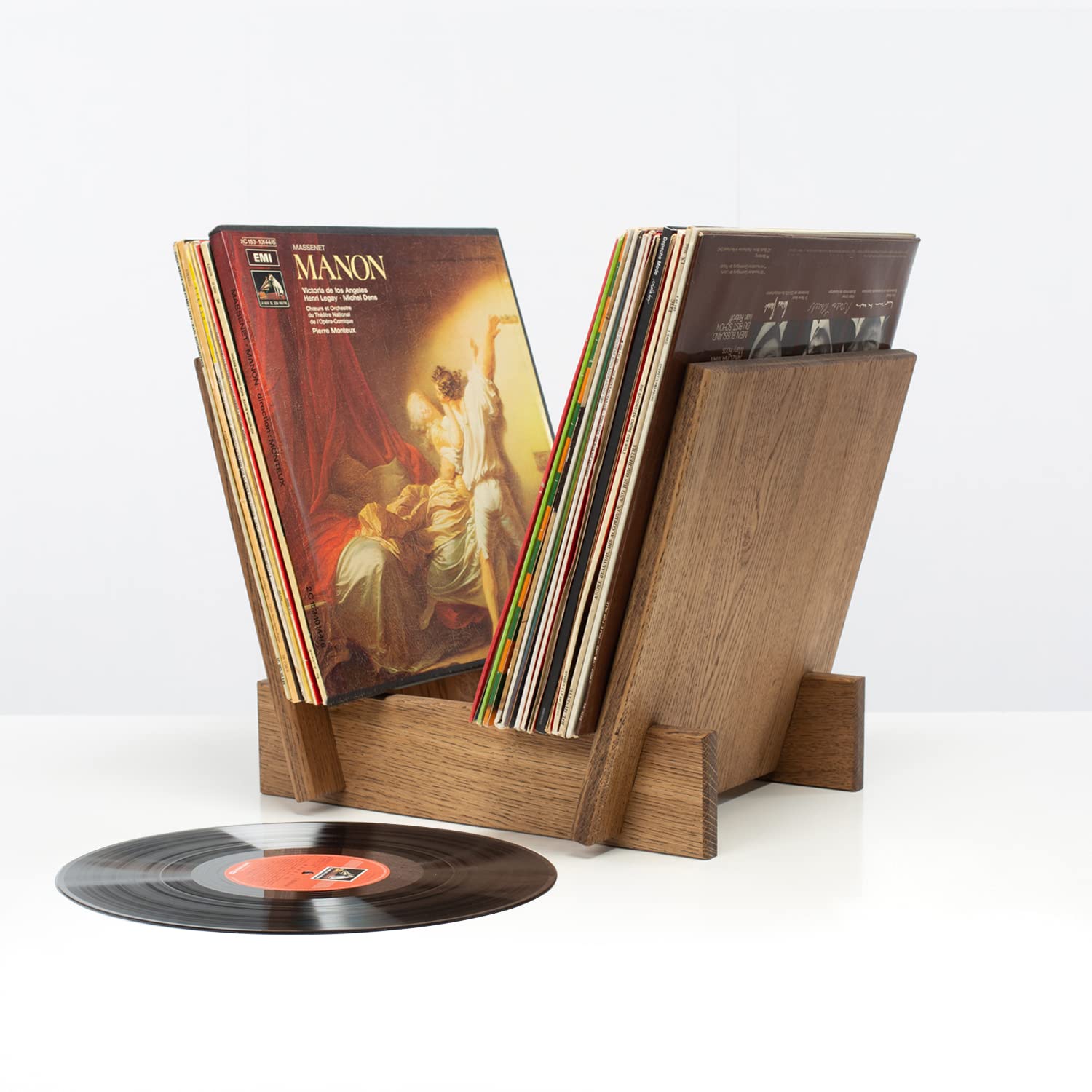 Contenitore in vinile – Supporto per dischi in legno di rovere massello in design di alta qualità Alex scuro