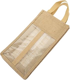 GRIRIW Rustic Window Wine Tote Bag for 2 Bottles, Linen PVC | Two Divided Design, Handheld Style for Parties and Visits, Suitable for Wine or Beer, Simple Elegant Appearance