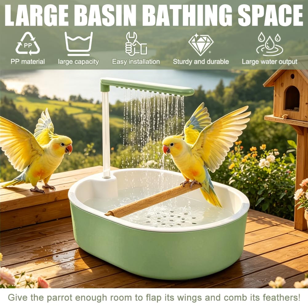 Automatische Vogel Dusche mit Zirkulationshahn, Vogelbad für Käfig, Teichbrunnen, Wassersystem für Nymphensittiche & Unzertrennliche, Vogelfreundliches Badezubehör (Oval)