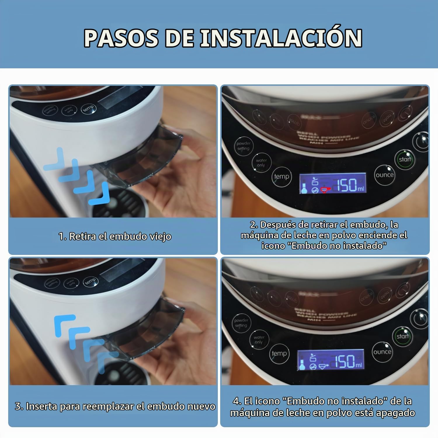 Embudo de repuesto para dispensador de fórmula para bebé compatible solo con los modelos Baby Brezza Formula Pro Advanced y Pro Advanced WiFi, embudo y cubierta de repuesto, no es compatible con