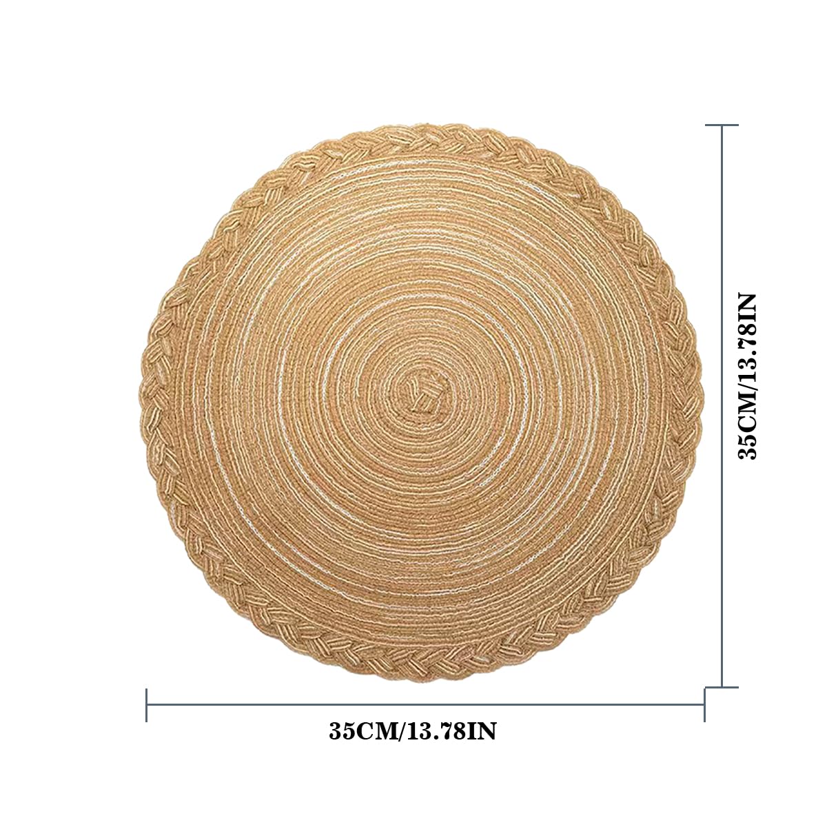 Set of 4 Placemats Washable Round, Round Placemats Blue Woven, Dirt-repellent, Heat-resistant (khaki) - Image 2